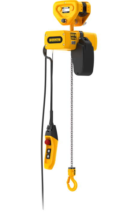 1/2 ton Electric Chain Hoist w/ Push Trolley - Harrington EMP - Single Speed 230/460v Three Phase