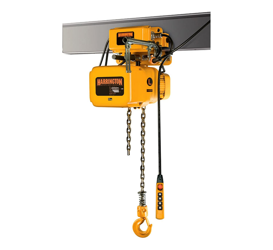 3 ton Electric Chain Hoist w/ Motorized Trolley - Harrington NERM Single Speed- 230/460v Three Phase