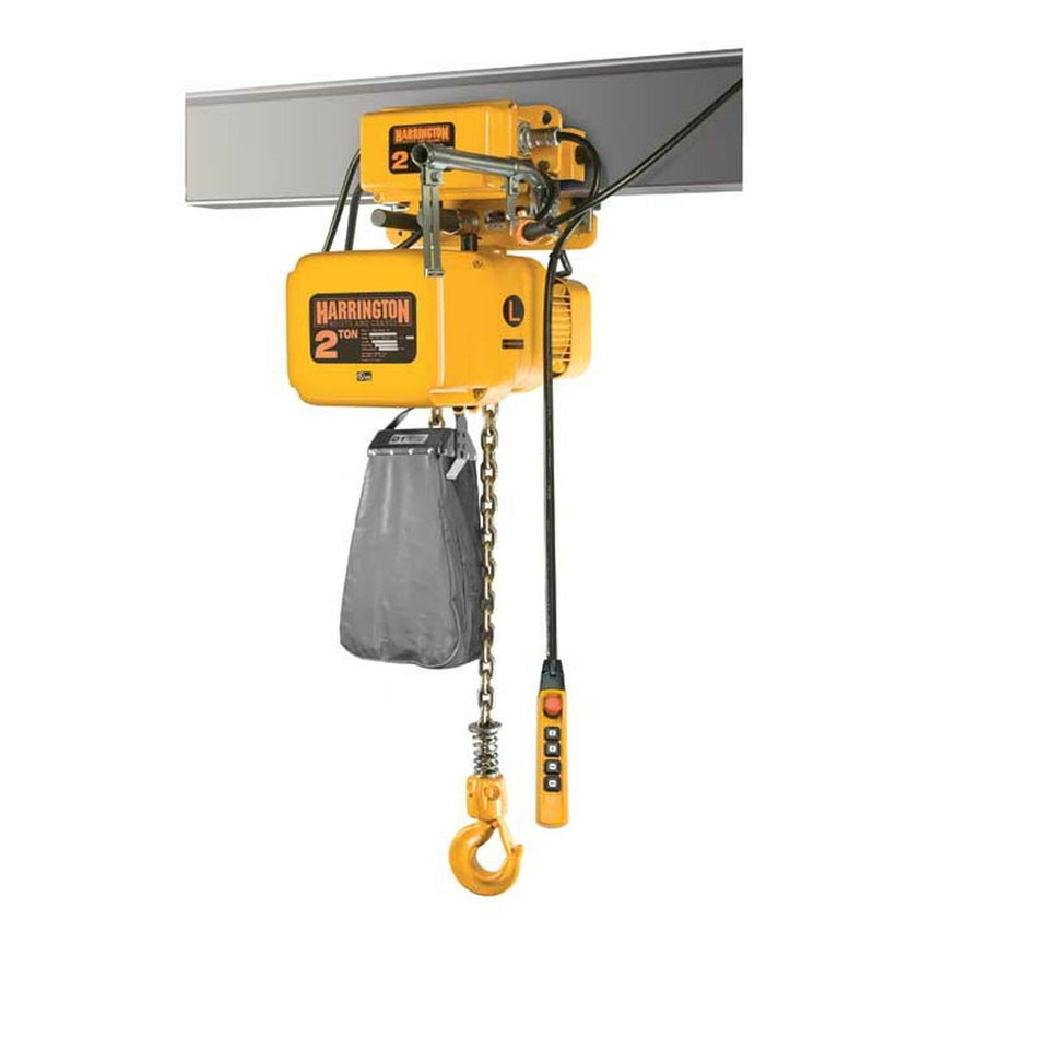 1/2 ton Electric Chain Hoist w/ Motorized Trolley - Harrington SNERM Single Speed- 115/230v Single Phase