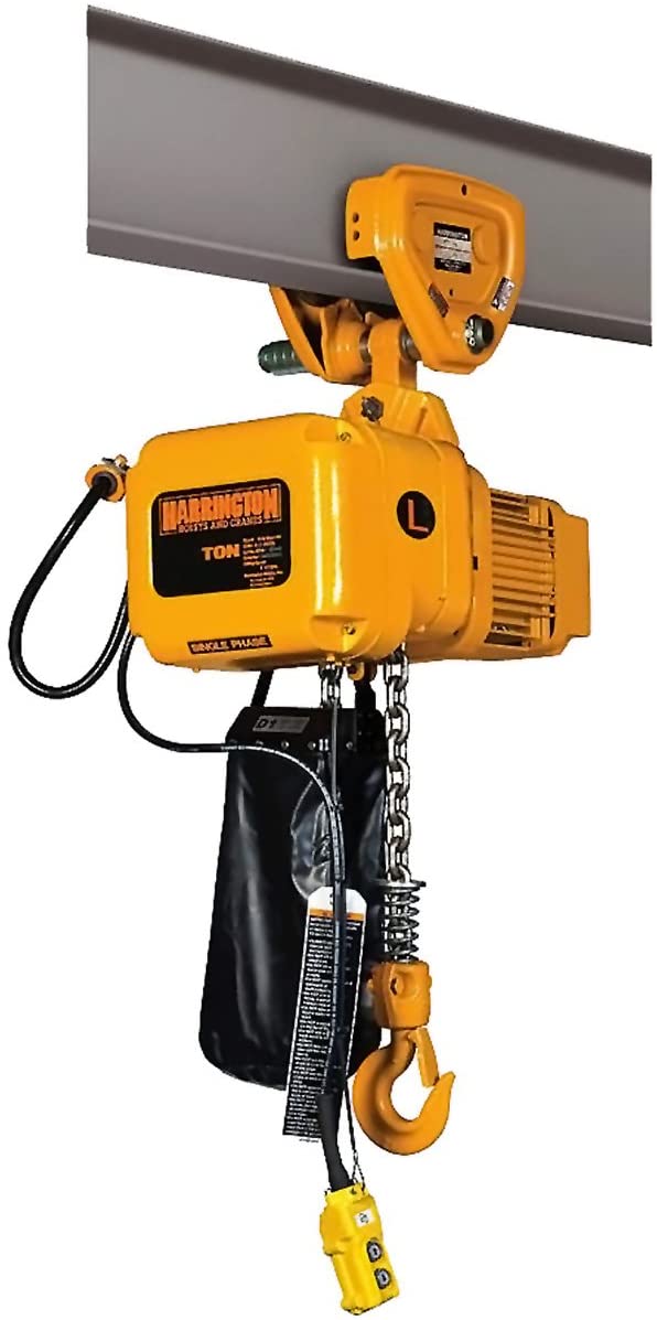 1/4 ton Electric Chain Hoist w/ Manual Trolley - Harrington SNERP Single Speed- 115/230v Single Phase