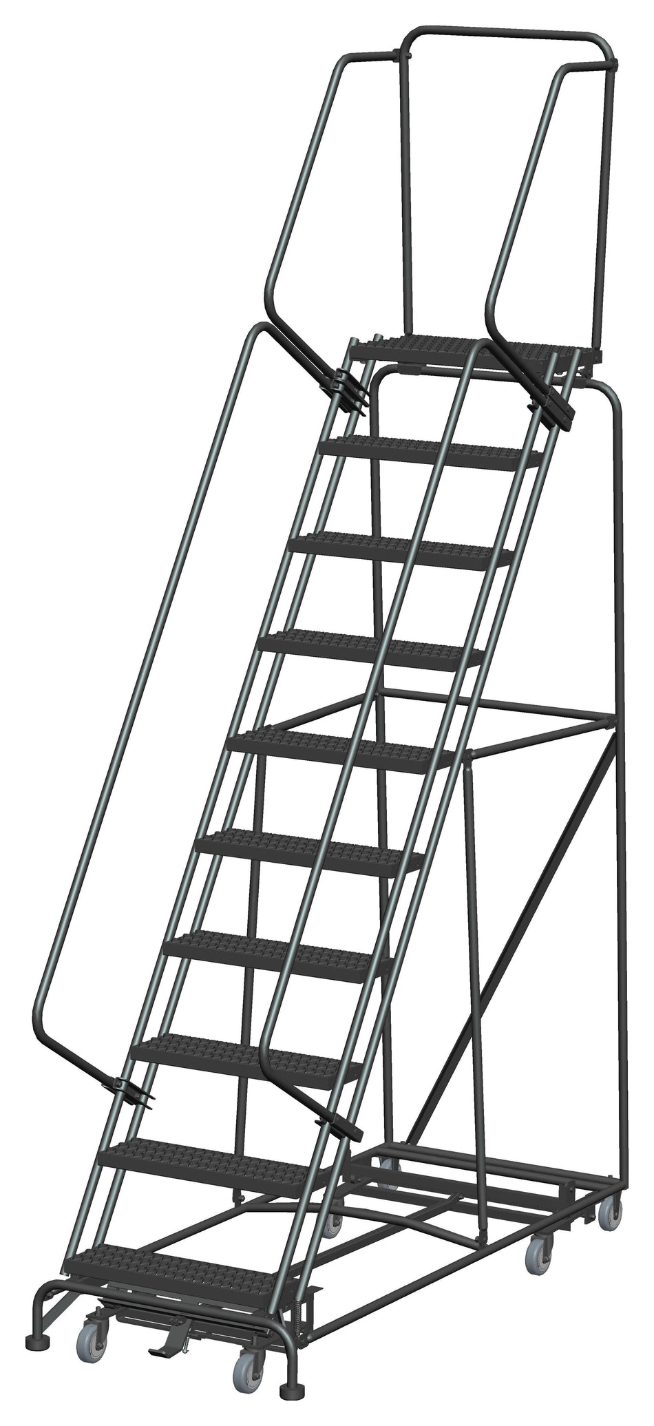 Rolling Ladder - Weight-Actuated, All Direction - 10 Step, Handrails - Ballymore