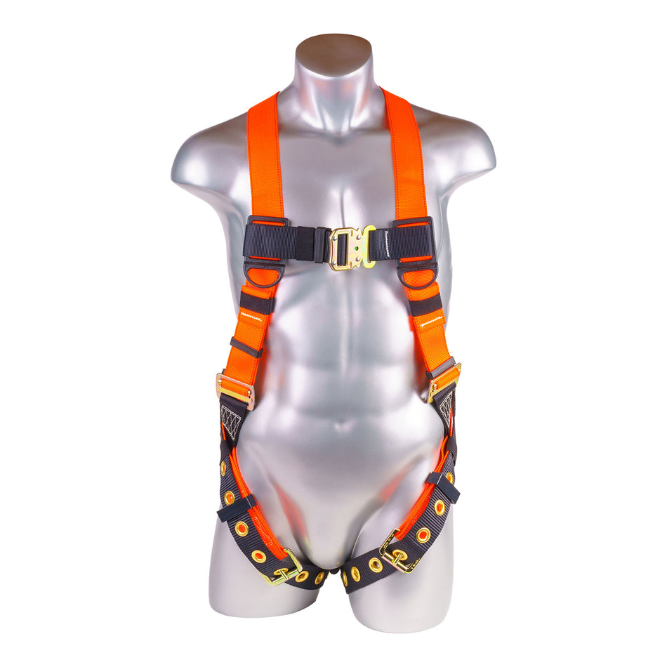 Safety Harness, 5pt, Grommet Legs, Back D-Ring, Quick Connect Chest