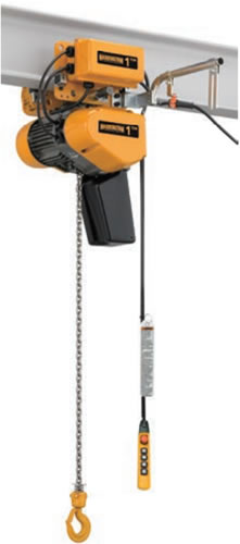 1 ton Electric Chain Hoist w/ Motorized Trolley - Harrington EQM - Two Speed 230/460v Three Phase