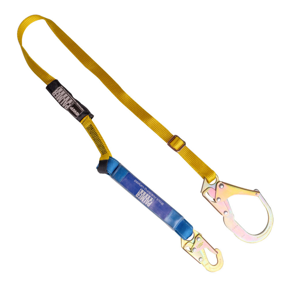 6ft Adjustable Shock Absorbing Lanyard w/ Rebar Hook