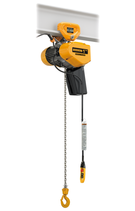 1 ton Electric Chain Hoist w/ Push-Pull Trolley - Harrington SEQP - Two Speed 115v/230v Single Phase